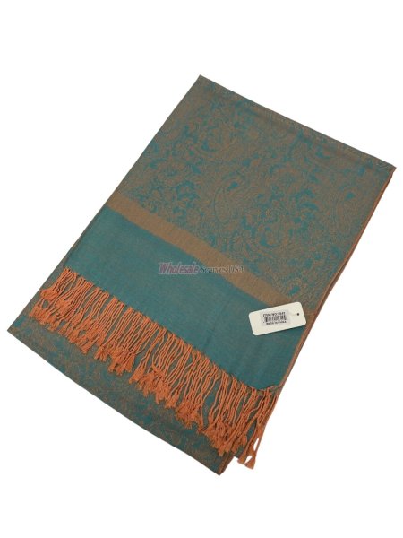 (image for) Paisley Jacquard Shawl Blue/Orange