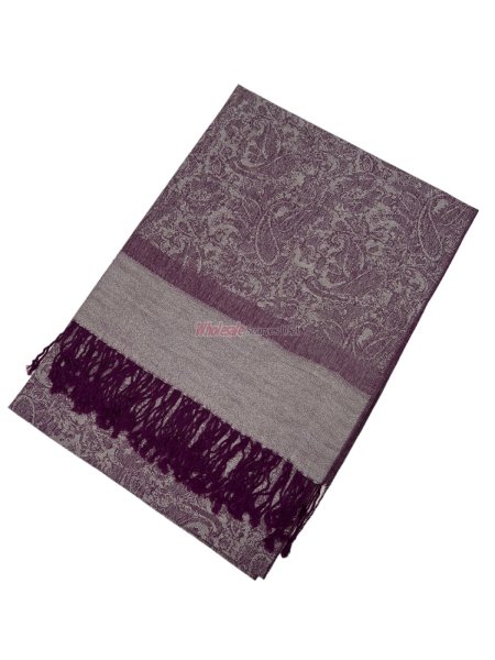 (image for) Paisley Jacquard Shawl Plum/Grey