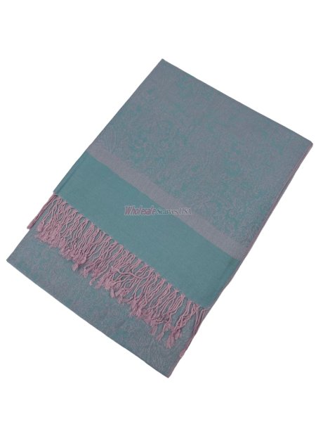 (image for) Paisley Jacquard Shawl Pale Blue/ Pink