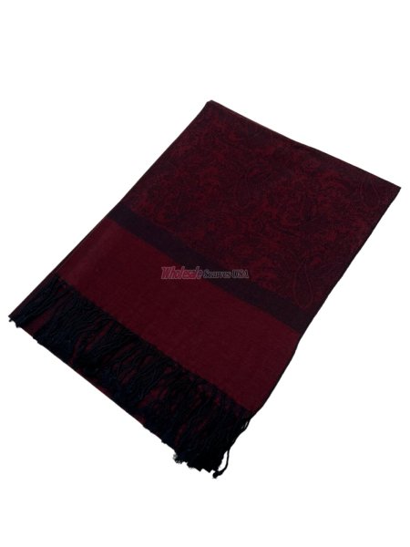 (image for) Paisley Jacquard Shawl Burgundy/Black