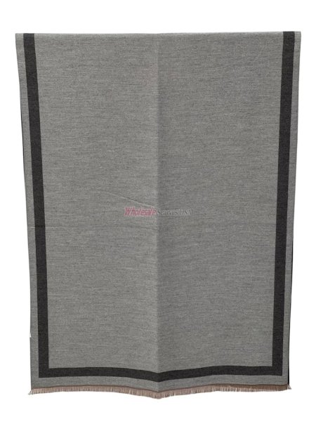 (image for) Reversible Oversized Border Cashmere Shawl: Grey 7903