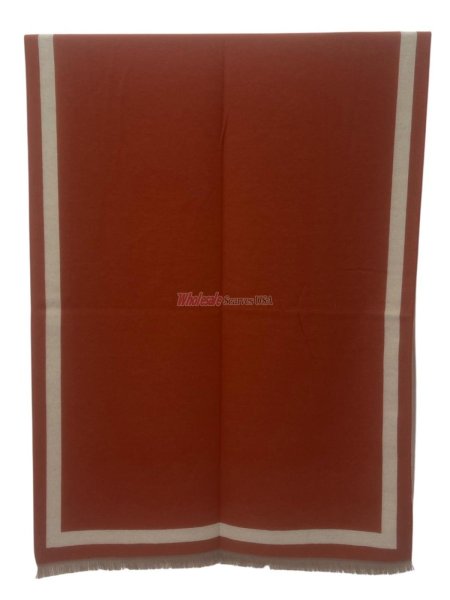 (image for) Reversible Oversized Border Cashmere Shawl: Rust Red 7905