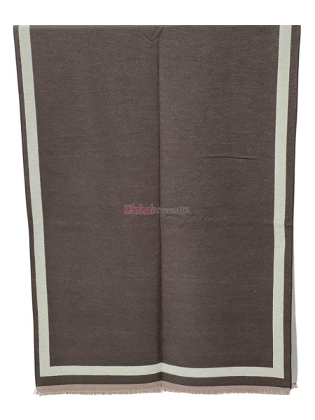 (image for) Reversible Oversized Border Cashmere Shawl: Brown 7907