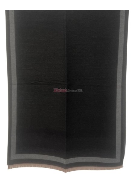 (image for) Reversible Oversized Border Cashmere Shawl: Black7909