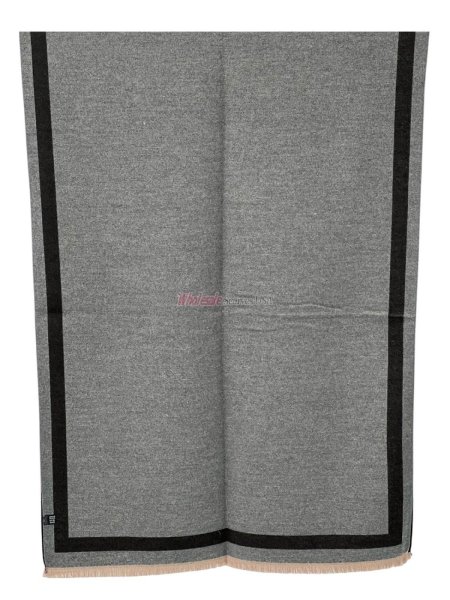 (image for) Reversible Oversized Border Cashmere Shawl: Black7909