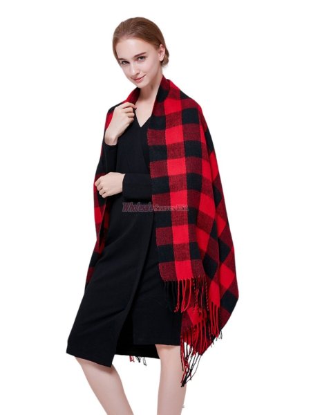 (image for) Cashmere Feel Buffalo check Shawl Red/Black