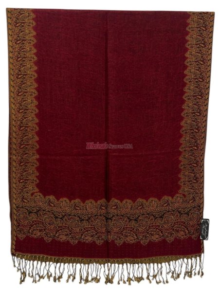 (image for) Jacquard Border Scarf Jujuba Red