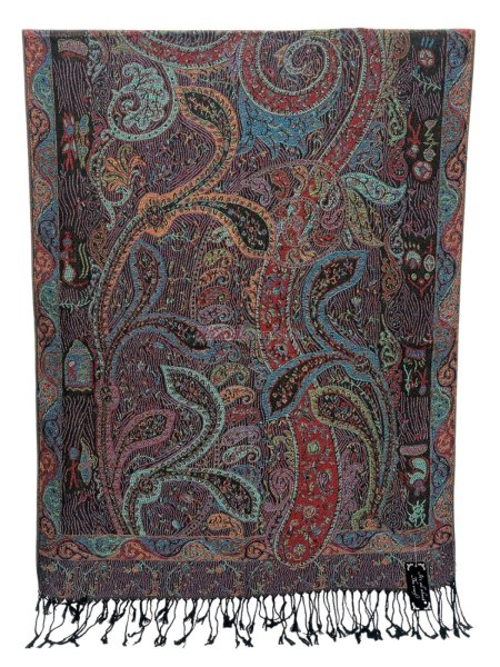 (image for) Tapestry Style Paisley Pashmina Teal/Black Multi