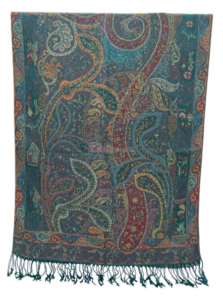 (image for) Tapestry Style Paisley Pashmina Turquoise/Wine Multi