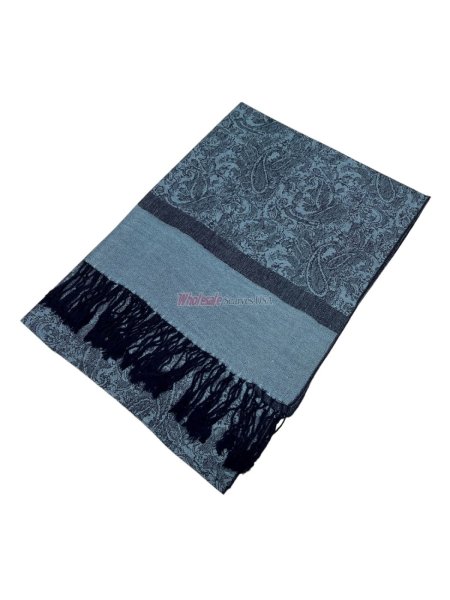 (image for) Paisley Jacquard Shawl Slate Blue