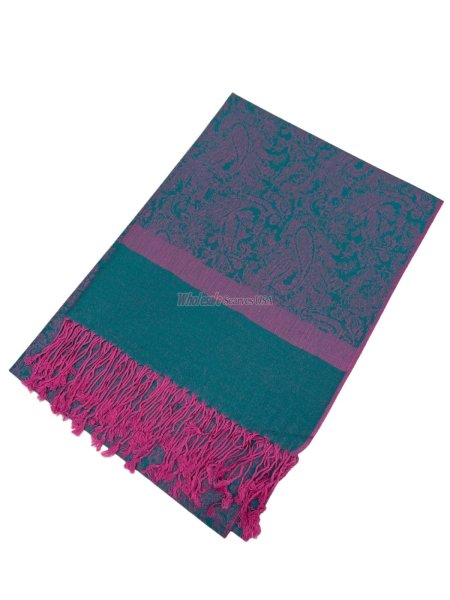 (image for) Paisley Jacquard Shawl Teal/Pink