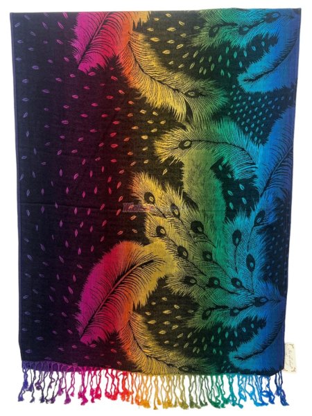 (image for) Rainbow Peacock Feather Pashmina Black Multi