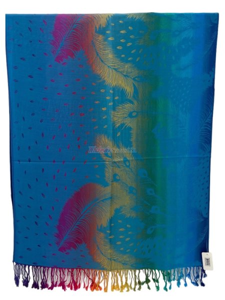 (image for) Rainbow Peacock Feather Pashmina Turquoise Multi