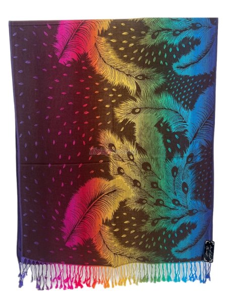 (image for) Rainbow Peacock Feather Pashmina Purple Multi