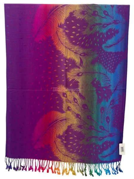 (image for) Rainbow Peacock Feather Pashmina Magenta Multi