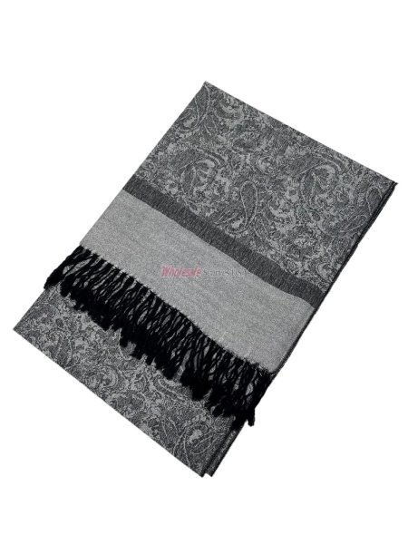 (image for) Paisley Jacquard Shawl Black/White Grey