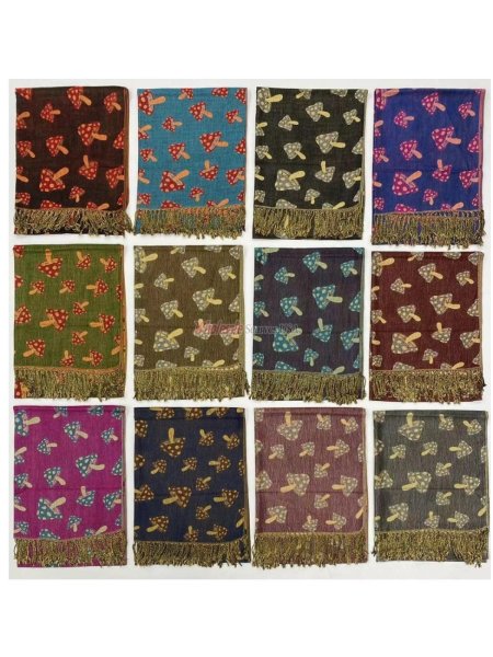 (image for) Cute Mushroom Pattern Pashmina 1 DZ, Asst. Color