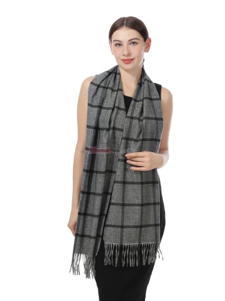 (image for) Cashmere Feel Plaid Scarf Black/White 12-pack 51753