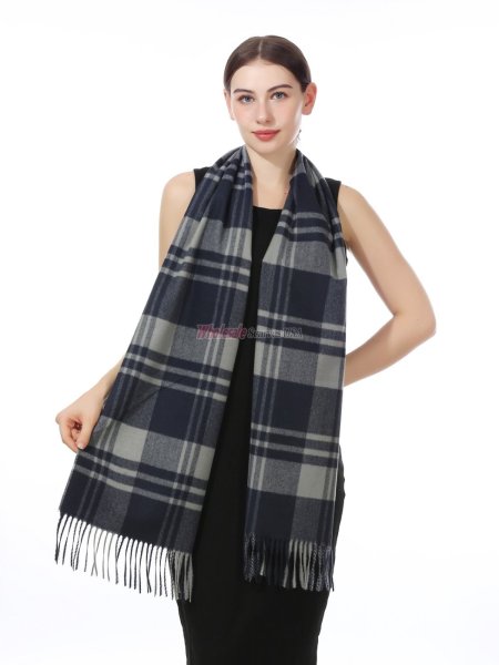 (image for) Cashmere Feel Plaid Scarf Navy/Grey 12-pack C98-1