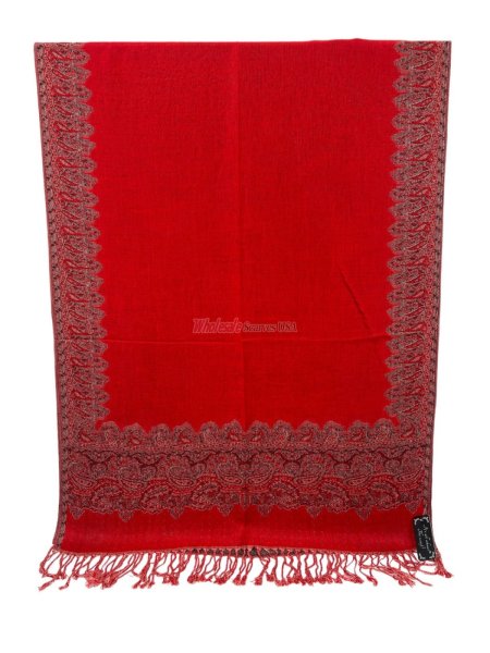 (image for) Jacquard Border Scarf Red