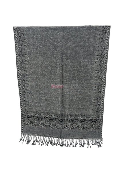 (image for) Jacquard Border Scarf Silver