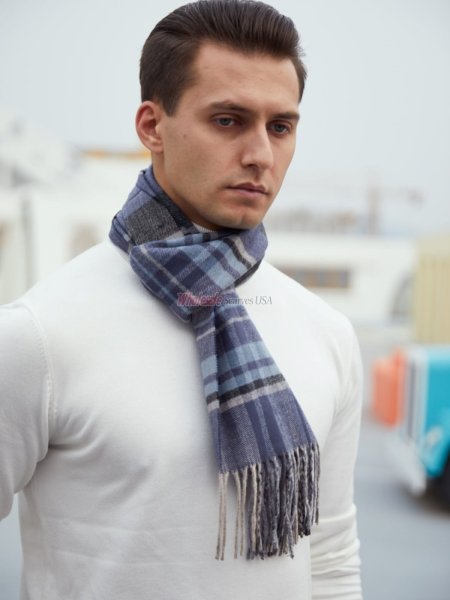 (image for) Cashmere Feel Classic Scarf Navy/Grey 12-pack