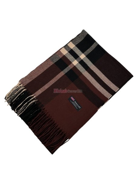 (image for) Cashmere Feel Plaid Scarf Brown 35-4 12-pack