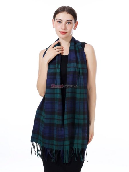 (image for) Cashmere Feel Plaid Scarf Navy/Green 12-pack 98