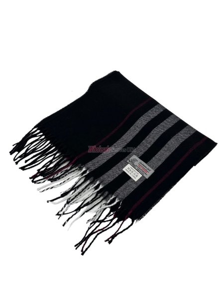 (image for) Cashmere Feel Stripe Scarf Black 12-pack