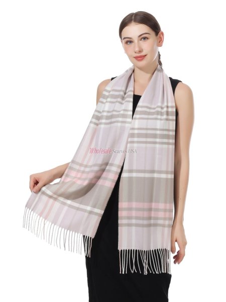 (image for) Plaid Cashmere Feel Scarf 12-pack Lavender/White/Pink