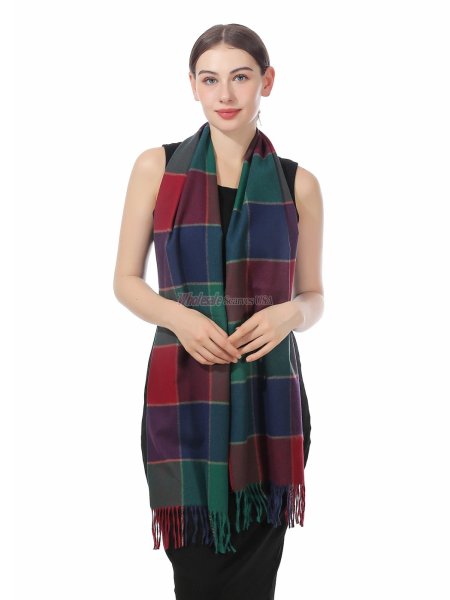 (image for) Plaid Cashmere Feel Scarf 12-pack Green/Wine/Navy