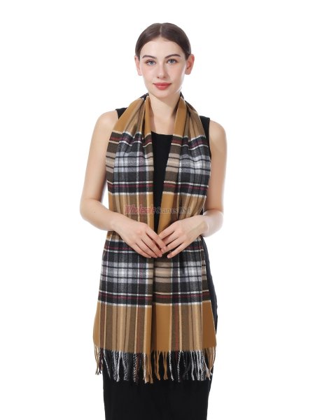 (image for) Plaid Cashmere Feel Scarf 12-pack Brown/Black/White/Red