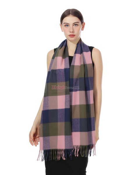 (image for) Plaid Cashmere Feel Scarf 12-pack Pink/blue/Olive CSW-21
