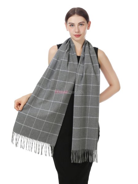 (image for) Checked Cashmere Feel Scarf 12-pack Grey/White