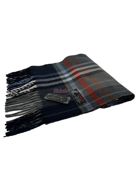 (image for) Plaid Cashmere Feel Scarf 12-pack Navy/Orange/Blue 2201