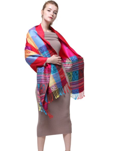 (image for) Paisley Stripe Pashmina Hot Pink