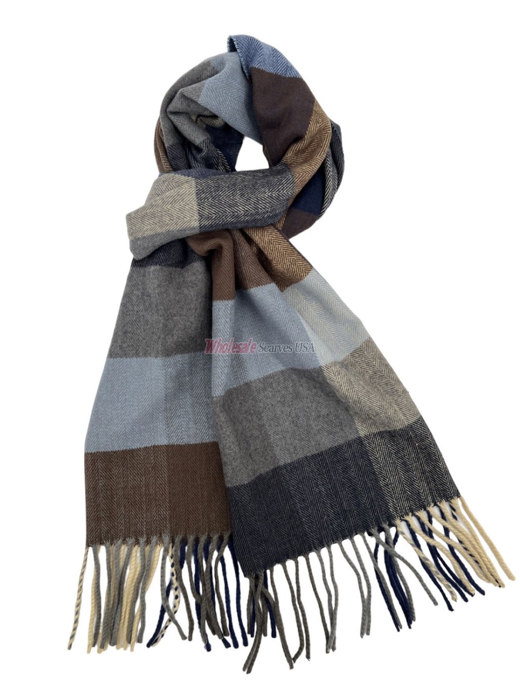 (image for) Cashmere Feel Checker Scarf Brown/Navy 12-pack C03-9