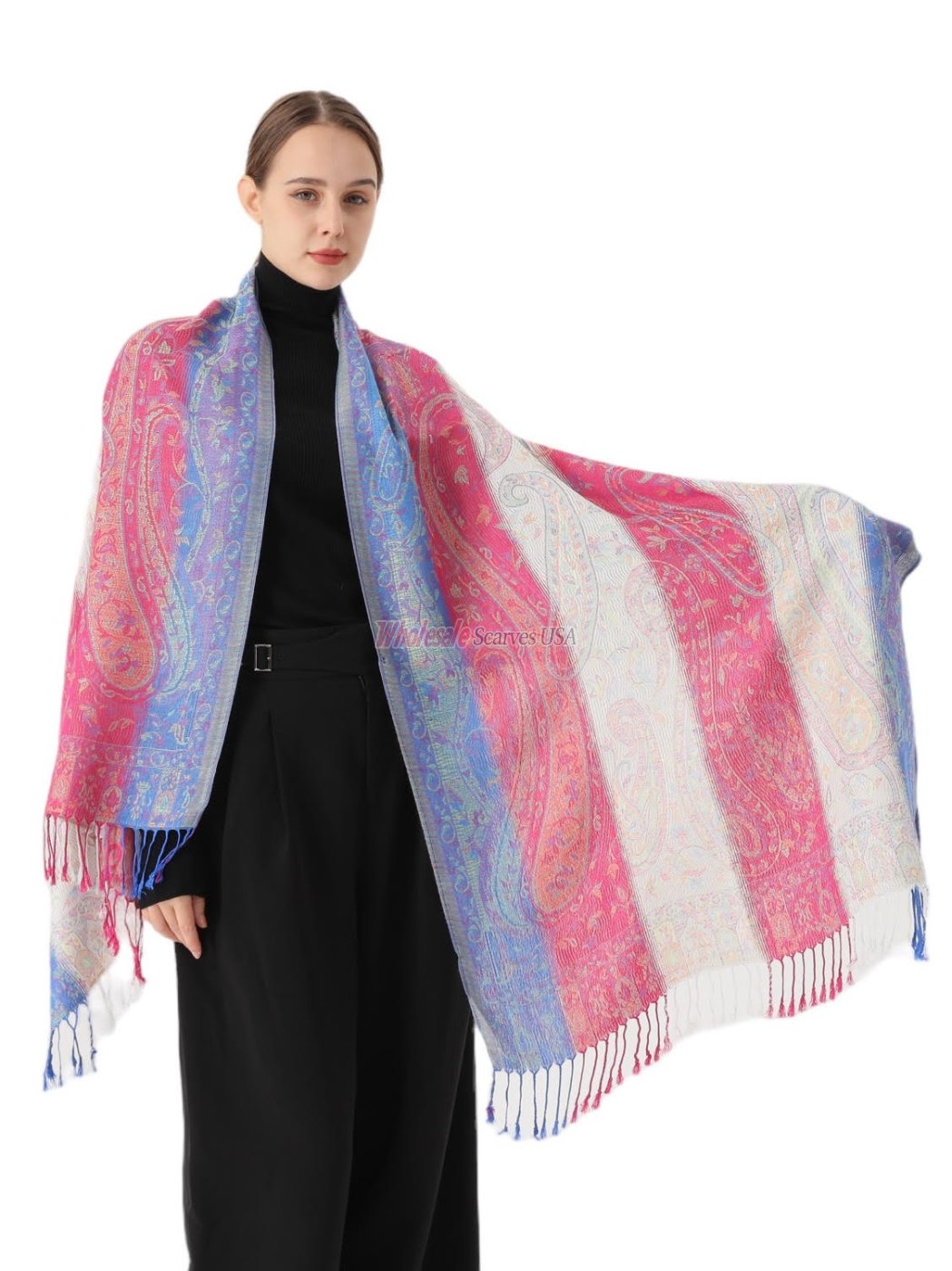 (image for) Rainbow Paisley Pashmina White PL041-01 - Click Image to Close