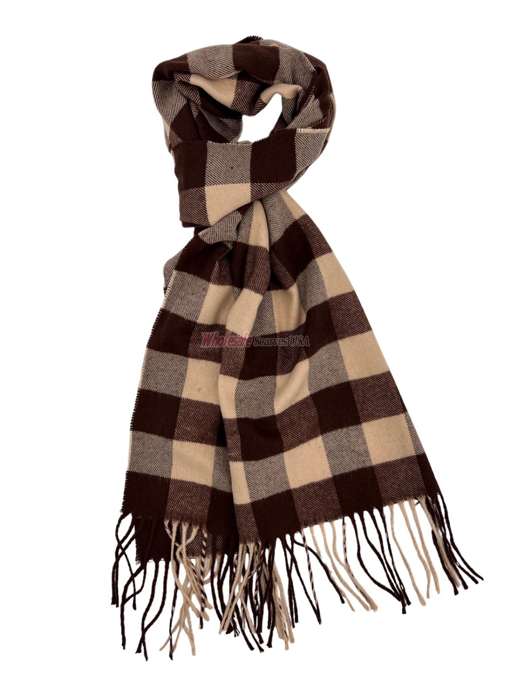 (image for) Cashmere Feel Checker Scarf Brown 12-pack