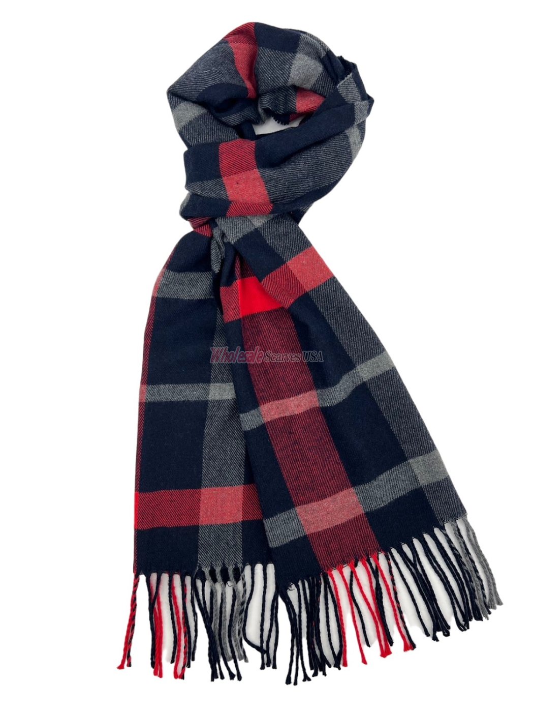 (image for) Plaid Cashmere Feel Scarf 12-pack Navy /Red C135-01
