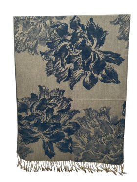 Peony Blossom Pashmina Indigo