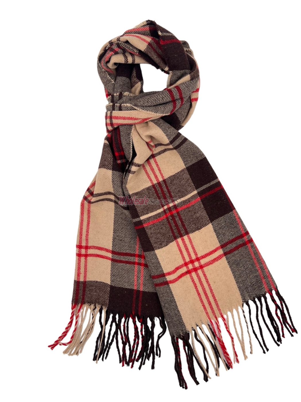 (image for) Cashmere Feel Plaid Scarf Brown/Red 12-pack 24826