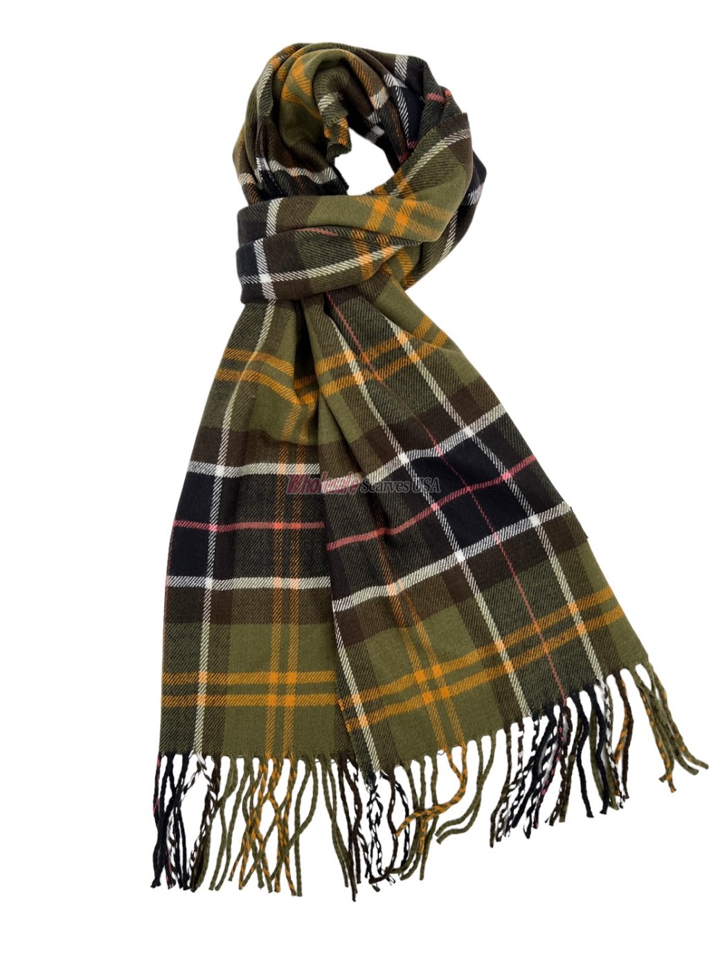 (image for) Cashmere Feel Plaid Scarf Olive Green 12-pack NY29-5