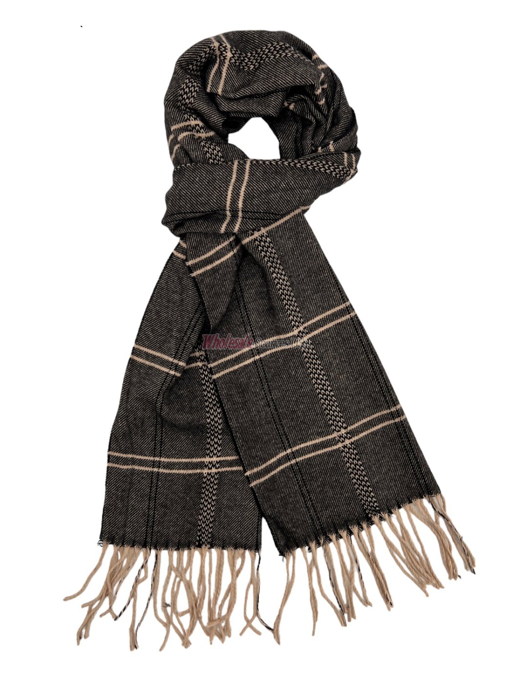 (image for) Plaid Cashmere Feel Scarf 12-pack Black/Tan 29132