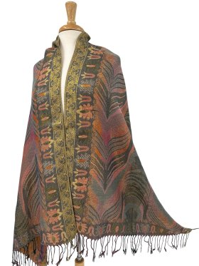 Feather Sparkling Metallic Pashmina Orange Multi