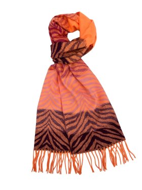 Cashmere Feel Pattern Scarf Pink/Orange 12-pack