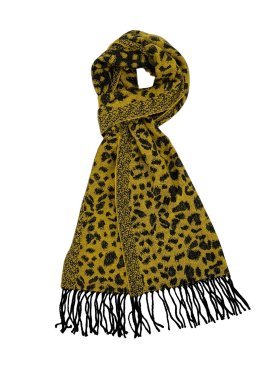 Cashmere Feel Leopard Scarf Yellow 12-pack