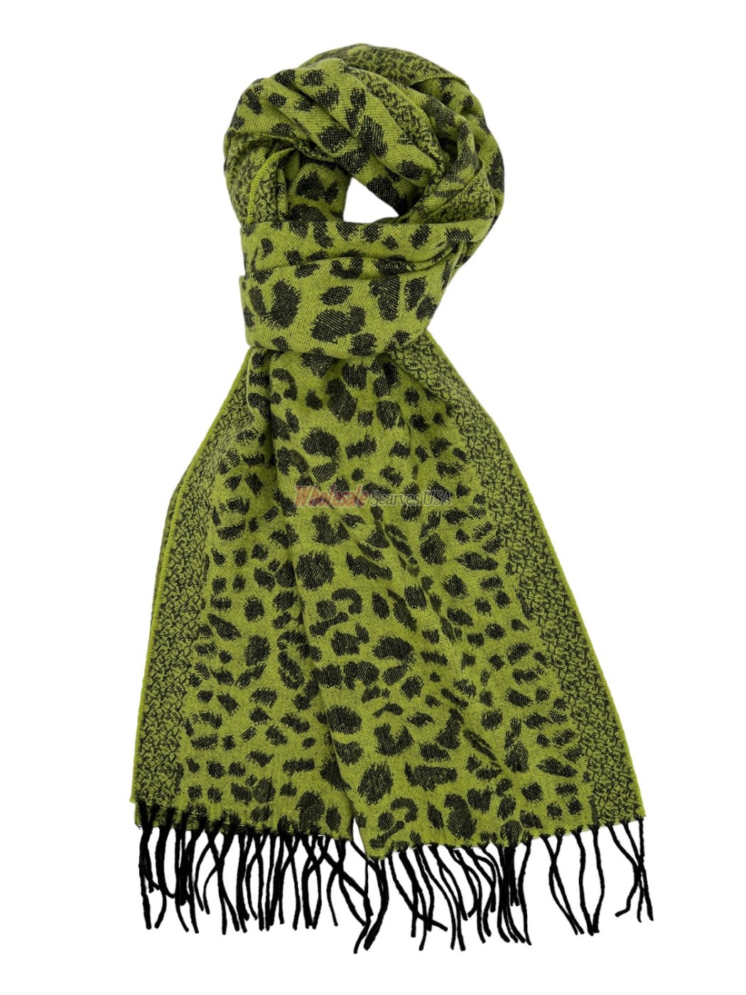 (image for) Cashmere Feel Leopard Scarf Lime/Black 12-pack