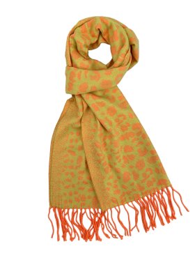 Cashmere Feel Leopard Scarf Orange/Green 12-pack