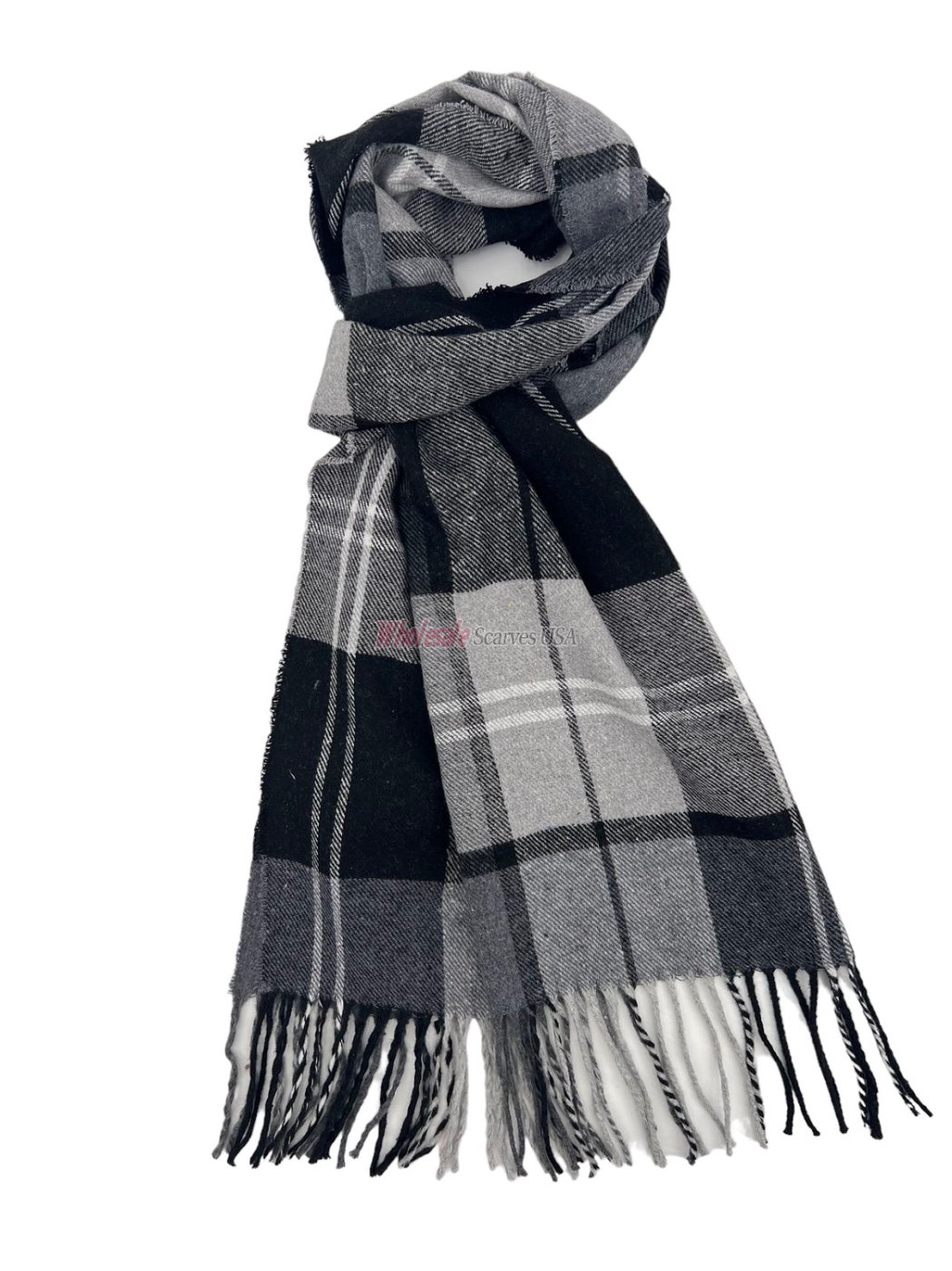 (image for) Cashmere Feel Plaid Scarf Dark Grey/Black/White 12-pack 580-60